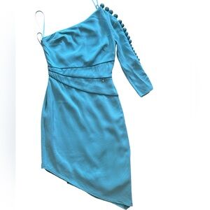 Blue Asymmetrical Elisabetta Franchi  Ruched One-Shoulder Dress size 38